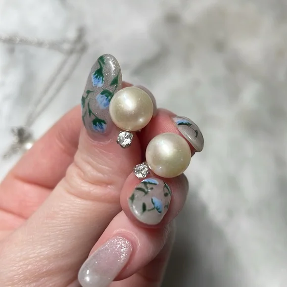 Pearl genuine white topaz necklace earring set sterling silver - Picture 2 of 5